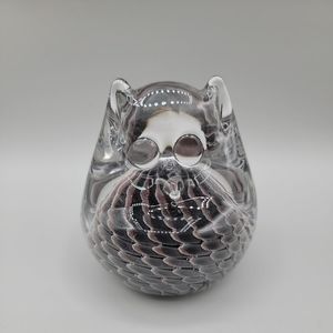 Owl Art Glass Paperweight Swedish Konstglas Ronneybe Art Deco Vintage